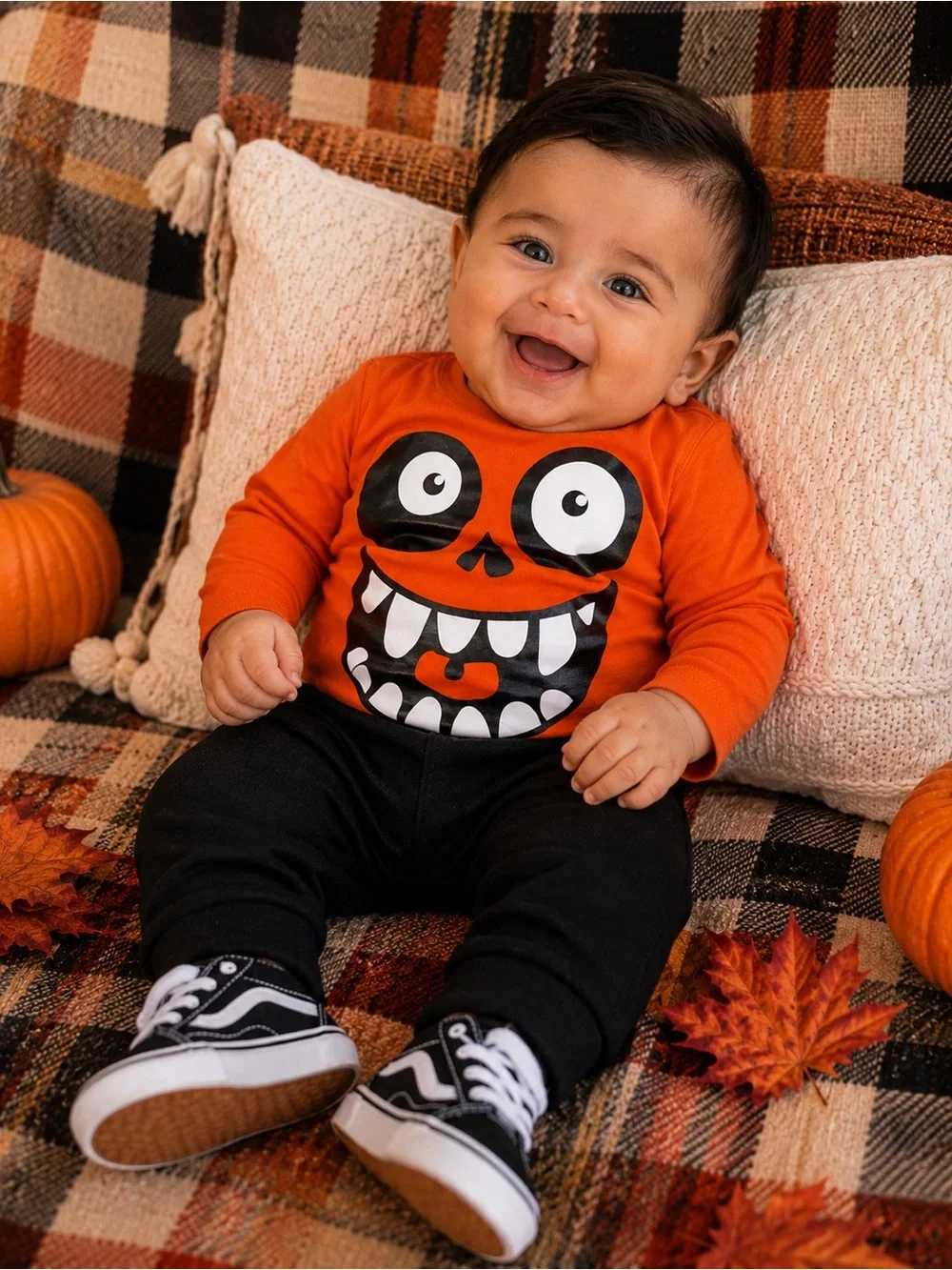 🎃 Carter’s Baby Halloween Monster Pumpkin Face Long Sleeve Shirt – 3 Months